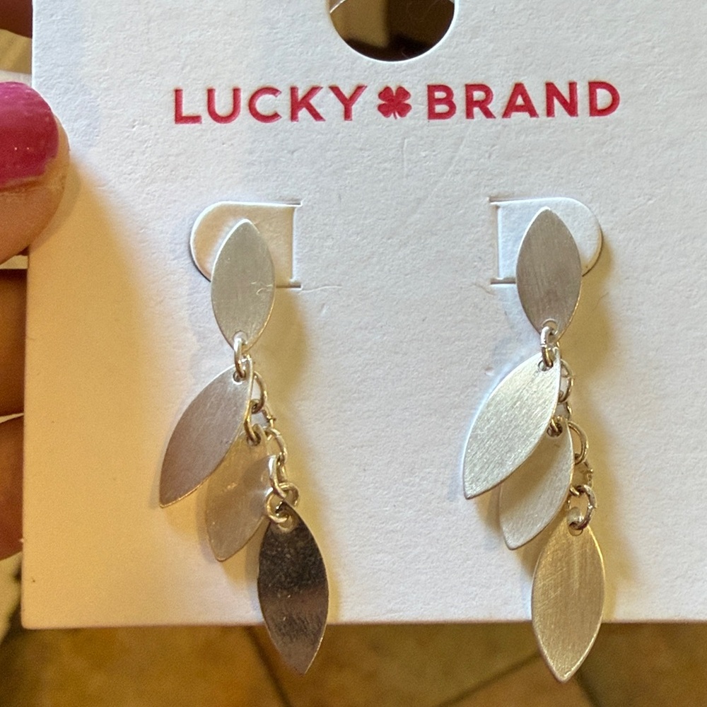 Lucky Brand Brushed Silver Leaf Cascade Earrings